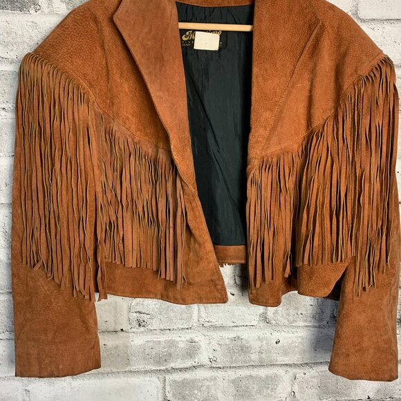 Vintage Suede Fringe Cropped Boho Chic Blazer Jacket - Picture 3 of 16